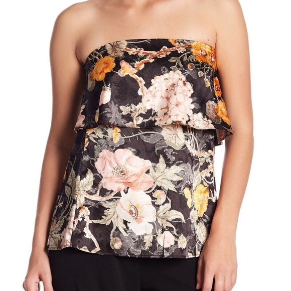 WAYF Strapless Tiered Flowing Floral Print Top 0101 - Picture 2 of 12